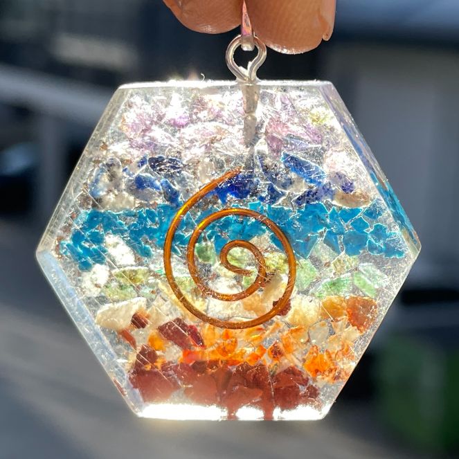 Orgonite Chakra Pendant - Hexagon Orgonite Chakra Pendant - Hexagon